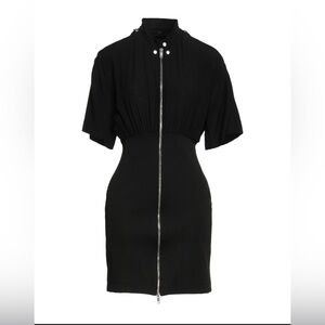 Givenchy Black Zip-Up Mini Dress with High Neck & Silver Hardware, Size 34,